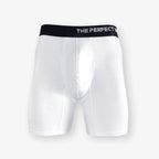 The Perfect Underwear bamboo boxer briefs in white, showing a clean front product view with waistband and contoured pouch.
